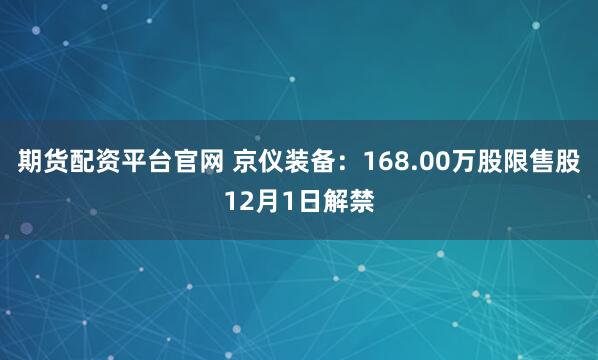 期货配资平台官网 京仪装备：168.00万股限售股12月1日解禁